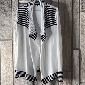 Chic Black and White Striped Women's Cardigan